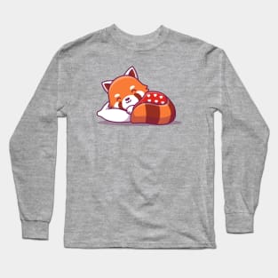 Cute Red Panda Sleeping With Pillow Long Sleeve T-Shirt